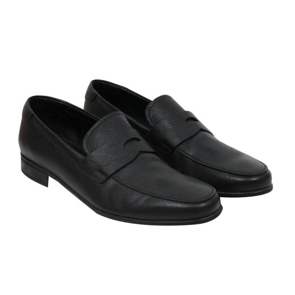 Prada Mens Penny Loafers US 11.5 UK 10.5 Black Saffiano Leather Slip On Casual - Picture 1 of 11